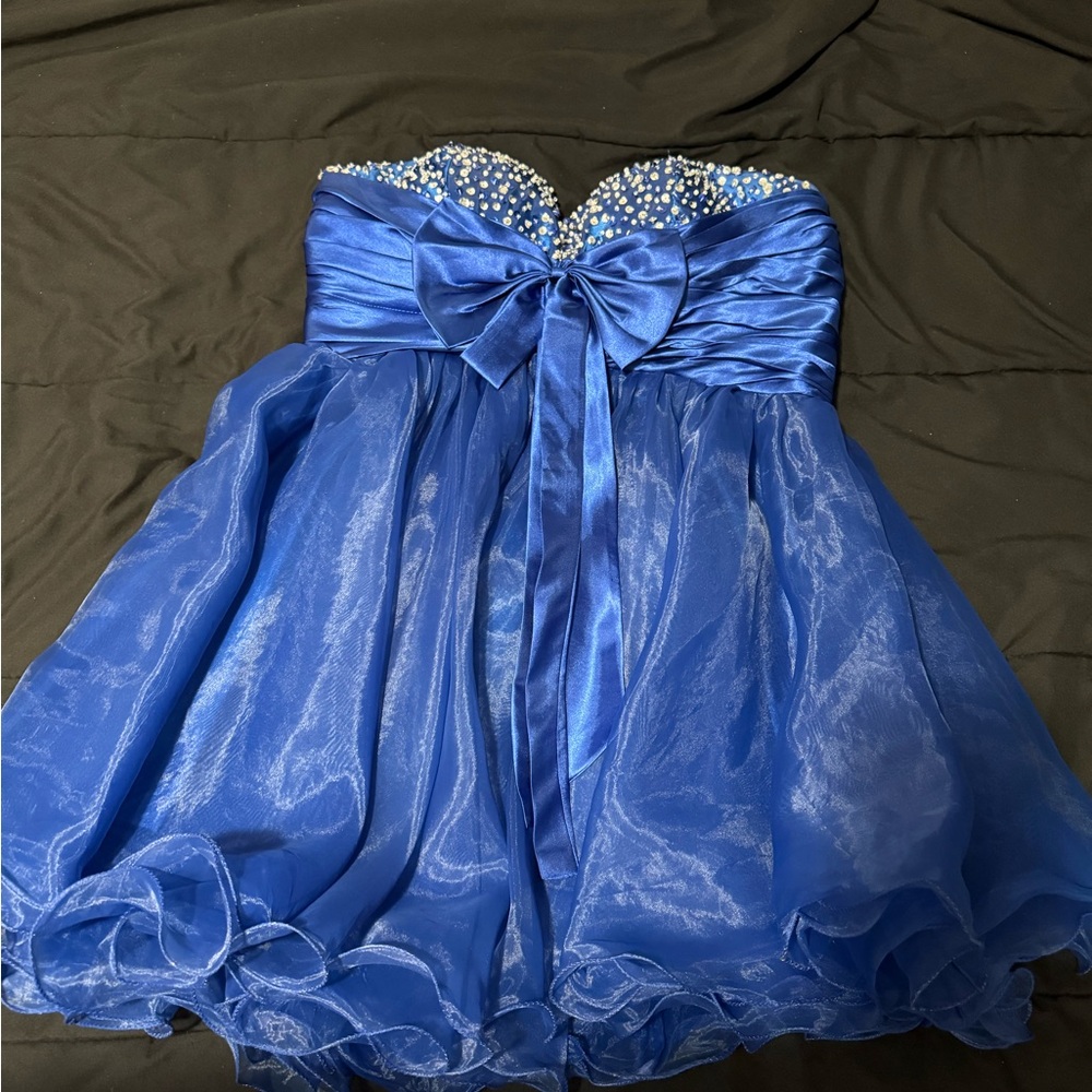 Elegant Blue Girls Dress with Bow and Corset, SIZE 16